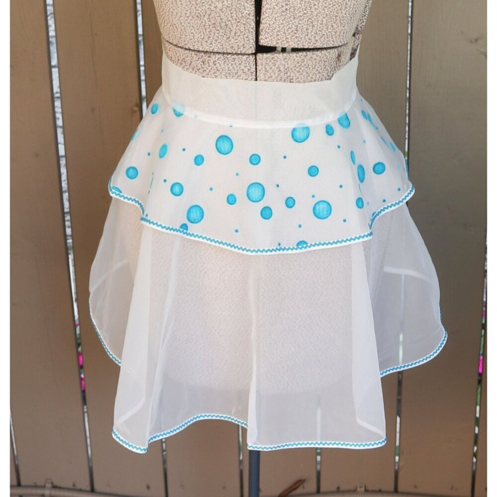 Vintage Apron Christmas Chiffon White With Blue Polka Dots Half Apron 1950s